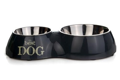 Produktbild von Beeztees Best Dog Doppelnapf für Hunde aus Edelstahl in Grau 37x22 cm