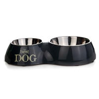 Produktbild von Beeztees Best Dog Doppelnapf für Hunde aus Edelstahl in Grau 37x22 cm