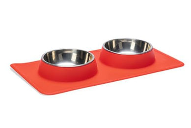 Beeztees Dinner Set Dex Silikon Inox rot rutschfest 2 x 350 ml für Hunde - 2 x 350 ml – Bild 1 von 5