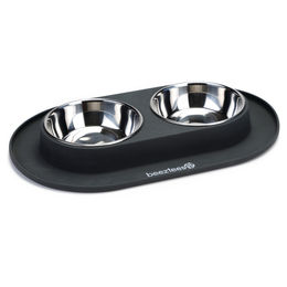 Beeztees Dinnerset für Hunde aus Silikon und Edelstahl in Anthrazit 40 x 24 cm - 2 x 500 ml – Bild 1 von 7