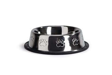 Beeztees Futternapf aus Edelstahl mit Pfotenmuster und Antislip-Funktion Silber - 720 ml – Bild 1 von 2