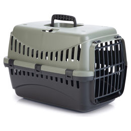 Beeztees Gipsy Eco Transportbox für Hunde, Katzen und Kaninchen grau-schwarz 46x31x32 cm – Bild 1 von 2