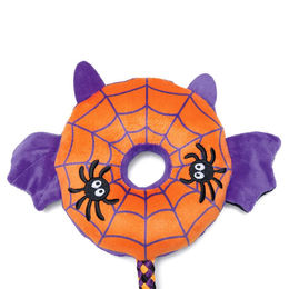 Beeztees Halloween Hundespielzeug Fledermaus Plüschspielzeug mit Squeaker und Seil in Orange und Lila – Bild 1 von 4