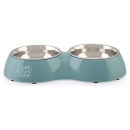 Produktbild von Beeztees Hunde Doppelnapf Glorius Blau aus Kunststoff 34 cm - 0,7 l
