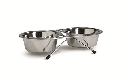 Produktbild von Beeztees Hunde Doppelnapf Standard aus Edelstahl Silber 2 x 180 ml - 0,18 l