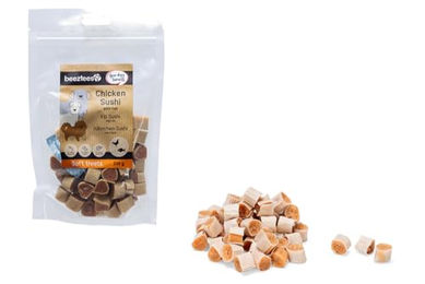 Beeztees Hundesnack Hähnchen Sushi mit Fisch und Kabeljau 200 g mit hohem Fleischanteil ohne Zucker und Farbstoffe – Bild 1 von 2