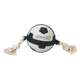 Produktbild von Beeztees Hundespielzeug Action Fußball Ball mit Seil in Schwarz Weiß