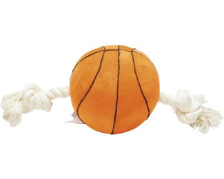 Beeztees Hundespielzeug Basketball mit Seil aus Plüsch in Orange und Natur – Bild 1 von 4