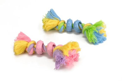 Produktbild von Beeztees Hundespielzeug Baumwollseil mit Gummiringen für Welpen bunt