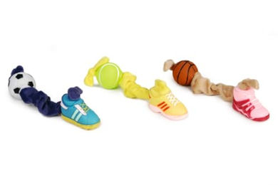 Produktbild von Beeztees Hundespielzeug Plüschseil mit Vinylball und Schuh bunt 27 cm