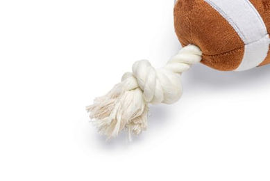 Beeztees Hundespielzeug Rugbyball mit Seil aus Plüsch Braun Weiß – Bild 1 von 7