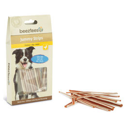 Produktbild von Beeztees Jummy Strips Belohnungssnack Huhn und Fisch glutenfrei ohne Farb- und Aromastoffe 85 g - 8 x 85 g