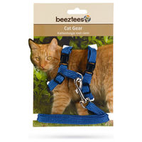 Produktbild von Beeztees Katzengeschirr aus Nylon in Blau inklusive 130cm Leine für Katzen