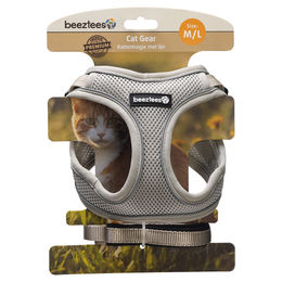 Produktbild von Beeztees Katzengeschirr mit Leine aus Nylon grau Größe M/L
