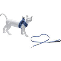 Produktbild von Beeztees Katzengeschirr mit Leine Parinca Blau Nylon Größe S/M Halsumfang 23-28 cm