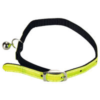 Produktbild von Beeztees Katzenhalsband aus Nylon in Gelb mit Reflektor und Glöckchen, verstellbar