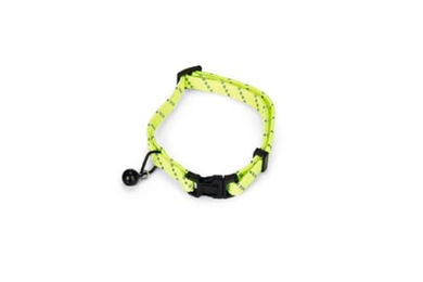 Produktbild von Beeztees Katzenhalsband aus Nylon mit reflektierendem Diagonalmuster in Gelb 22-33 cm