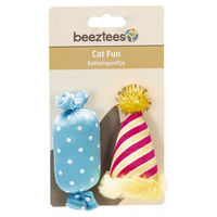 Produktbild von Beeztees Katzenspielzeug 2er Set aus Plüsch mit Catnip Partyhut und Bonbon bunt