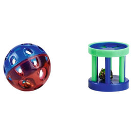 Beeztees Katzenspielzeug Ball und Roller mit Glocke aus Kunststoff bunt 2 Stück – Bild 1 von 3