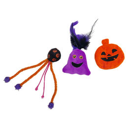 Beeztees Katzenspielzeug Halloween Buuh Set aus Plüsch mit Kürbis, Ball und Geist in Bunt – Bild 1 von 3