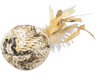 Beeztees Katzenspielzeug Tuxa Spielball mit Katzenminze und Federn in Braun und Beige aus Naturmaterial – Bild 1 von 4