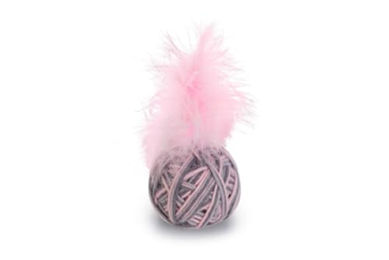 Beeztees Katzenspielzeug Wolle Ball mit Feder Ming Rosa-Grau mit Catnip – Bild 1 von 6