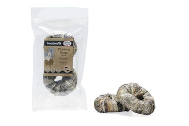 Beeztees Kausnack Rinderhaut Ring mit Fisch für Hunde 7,5 cm - 2 x 50 g – Bild 1 von 2