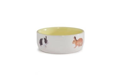 Produktbild von Beeztees Keramik-Futternapf für Kaninchen in Gelb und Weiß