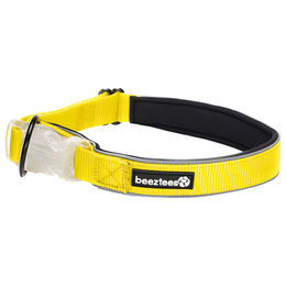 Produktbild von Beeztees Parinca Safety Gear LED Hundehalsband aus Nylon in Gelb mit wiederaufladbarem Akku und wasserabweisender Funktion