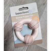 Produktbild von Beeztees Puppy Dental Ring Kauspielzeug für Welpen aus Gummi in Rosa oder Beige