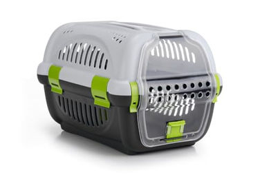 Beeztees Rhino Transportbox für Hunde und Katzen aus Kunststoff grau/grün 51x34,5x33 cm – Bild 1 von 6