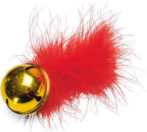 Produktbild von Beeztees Weihnachtsglocke mit Feder Federspielzeug in Rot und Gold