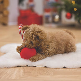 Beeztees XMAS Plüsch-Hundespielzeug Christbaumkugel in Rot Weiß Gold – Bild 1 von 2