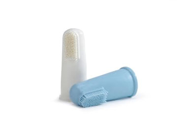 Produktbild von Beeztees Zahnbürste als Fingerhut aus Kunststoff in Blau, 2er Pack