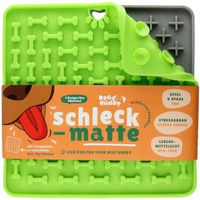 Produktbild von BeG Buddy 2er Set Leckmatte aus Silikon für Hunde und Katzen in Grün mit Saugnäpfen zur Beruhigung
