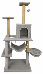 BEGRYF Kratzbaum für Katzen in Hellgrau mit Höhle, Hängematte und Liegeschale aus Sisal und Plüsch, 93x45x133 cm – Bild 1 von 2