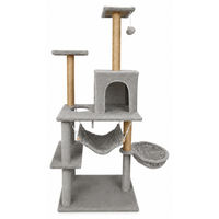 Produktbild von BEGRYF Kratzbaum für Katzen in Hellgrau mit Höhle, Hängematte und Liegeschale aus Sisal und Plüsch, 93x45x133 cm