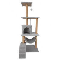 Produktbild von BEGRYF Kratzbaum für Katzen mit Höhle, Hängematte und Treppe, 137 cm, Grau aus Plüsch und Sisal