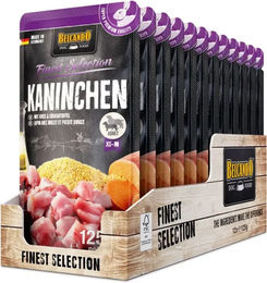 Produktbild von Belcando Kaninchenfutter mit Hirse und Süßkartoffel für adulte Kaninchen 12x125 g ohne Farb- und Aromastoffe sowie Konservierungsstoffe