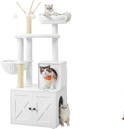 BellaFurn 2-in-1 Katzenkratzbaum mit integrierter Katzenklo-Möbel aus Holz und Sisal in Weiß 57,5 x 50 x 151 cm – Bild 1 von 2