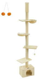 BellaFurn Deckenhoher Kratzbaum für Katzen mit Deckenspanner in Beige, verstellbar bis 291 cm, aus Holzspanplatte, Plüsch und Sisal – Bild 1 von 2
