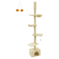 Produktbild von BellaFurn Deckenhoher Kratzbaum für Katzen mit Deckenspanner in Beige, verstellbar bis 291 cm, aus Holzspanplatte, Plüsch und Sisal