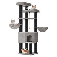 Produktbild von BellaFurn Großer Kratzbaum für Katzen in Grau/Schwarz 55 x 55 x 186,7 cm aus Plüsch und Sisal