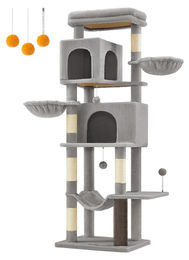 BellaFurn Katzenkratzbaum Grau mit Spielhaus und Sisalseil 57 x 45 x 175 cm – Bild 1 von 1
