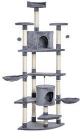 BellaFurn Katzenkratzbaum Hellgrau 200 cm mit 2 Katzenlöchern 60x60x200 cm – Bild 1 von 1