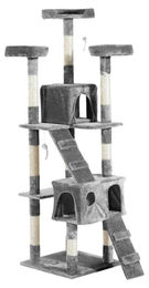 BellaFurn Katzenkratzbaum in Grau mit 3 Liegeflächen und 2 Löchern 50x50x170 cm – Bild 1 von 1