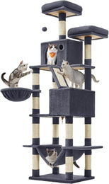 BellaFurn Katzenkratzbaum Kletterturm mit 13 Kratzsäulen und 2 Kuschelhöhlen aus Sisal und Plüsch 206 cm – Bild 1 von 4