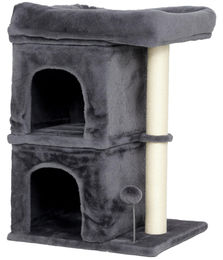 BellaFurn Katzenkratzbaum mit 2 Häusern und Plattform aus Sisal und Plüsch in Grau und Weiß 45x40x66 cm – Bild 1 von 3