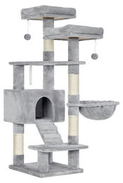 BellaFurn Katzenkratzbaum mit 2 Liegeplattformen, Kuschelhöhle und Sisal in Hellgrau 50 x 45 x 142 cm – Bild 1 von 1