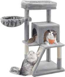 BellaFurn Katzenkratzbaum mit großer Plattform aus Sisal und Plüsch in Grau 48 x 48 x 96 cm – Bild 1 von 3